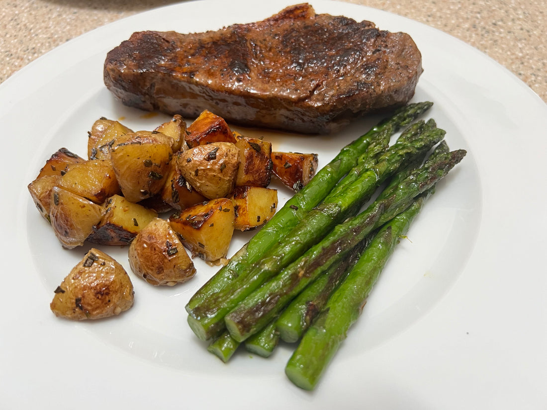 New York Strip with Bourbon Roasted Potatoes